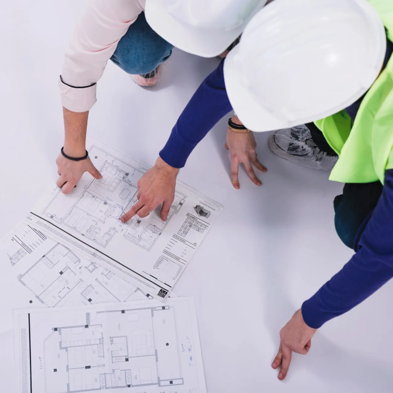 Female engineer working on construction plans